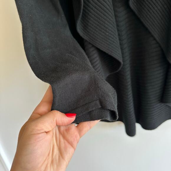Laurie B Open Waterfall Draped Front Ribbed Knit Long Sleeve Cardigan Black M - Picture 6 of 7
